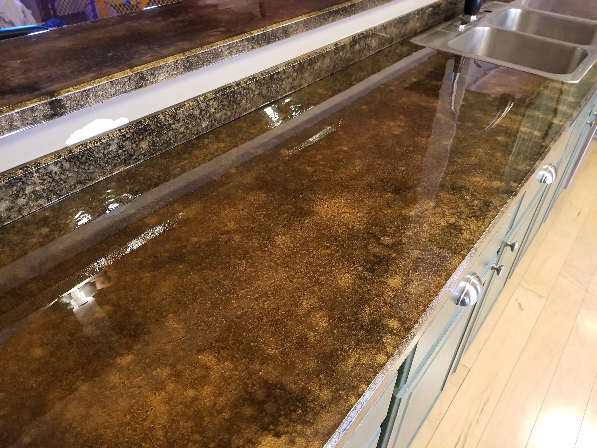 Custom epoxy faux granite countertops with marbled finish