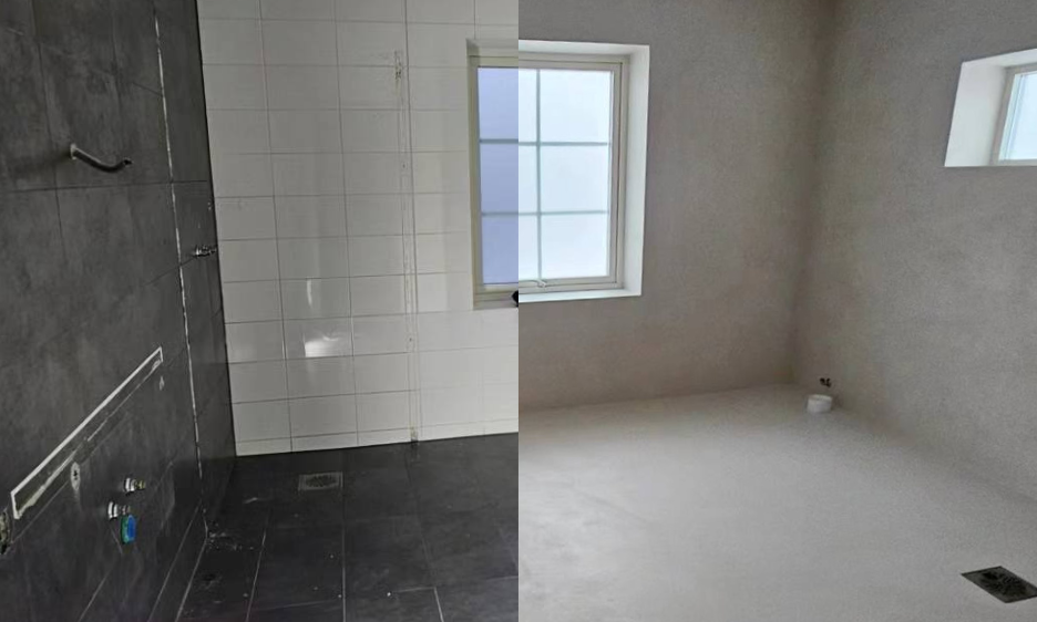 Before and after microcement floor transformation by Heritage Coatings